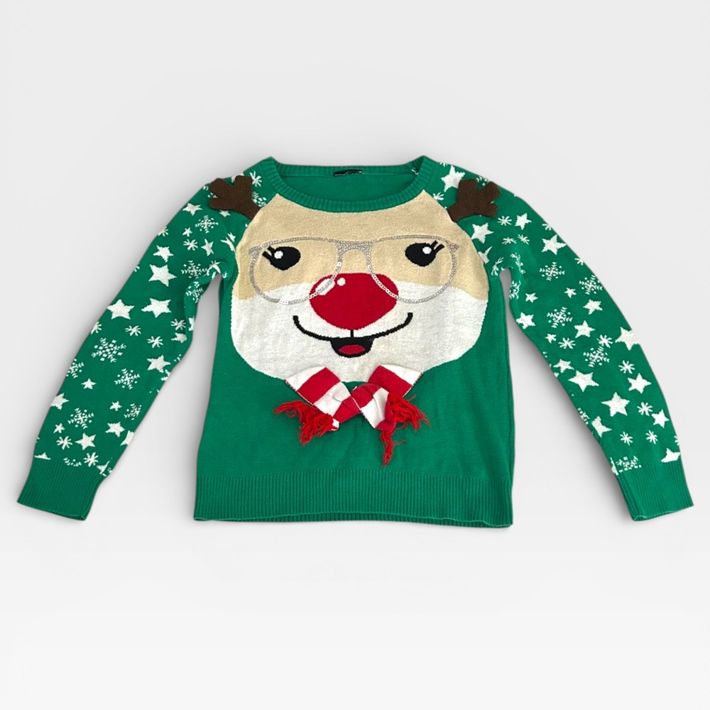 5 for $25🔥Holiday Rudolph Reindeer with Glasses Sweater Girls Large (10-12)